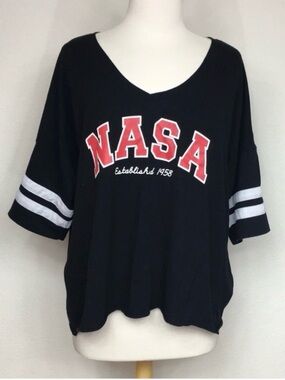3/$25 Buzz Aldrin Womens Black NASA Boxy T-Shirt Size 3X Casual Streetwear Retro